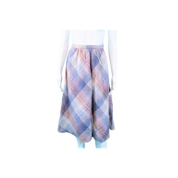 Vintage 1970s Plaid Wool Skirt Fall Gray Mauve A Line | W 23" - Picture 1 of 7
